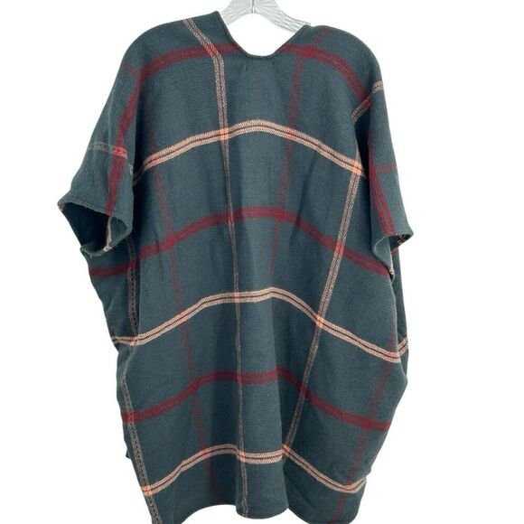 Ann Taylor LOFT Plaid Shawl Wrap Womens One Size P Open Sweater Green Plaid - Picture 2 of 8